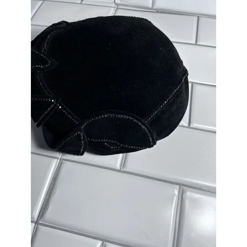 Helen Joyce Original New York Black Velour Vintage Hat With Rhinestones Fle’chet